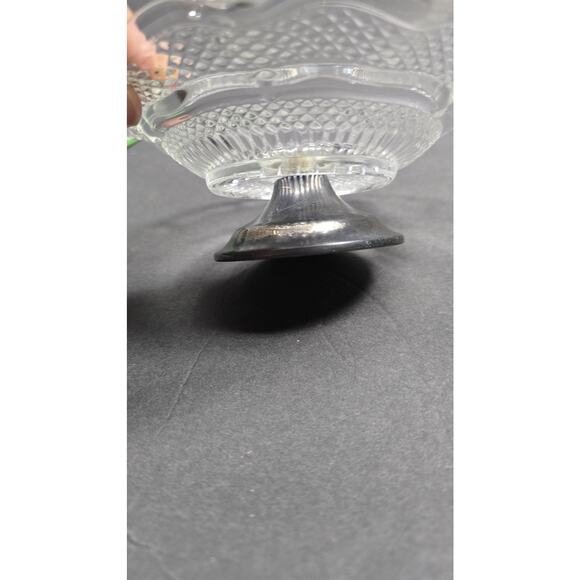 Vintage Glass Pedestal Compote Bowl Silver Plate Base 6.5" Scalloped Candy Dish - Picture 6 of 8